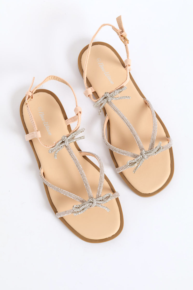 Girls Diamante Bow Sandal - Nude