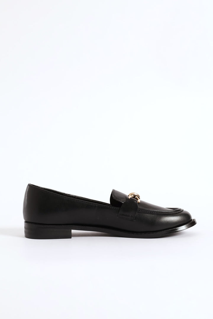 Knotted Metal Trim Loafer - Black