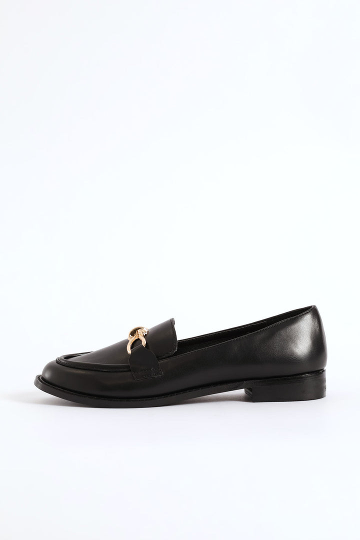 Knotted Metal Trim Loafer - Black