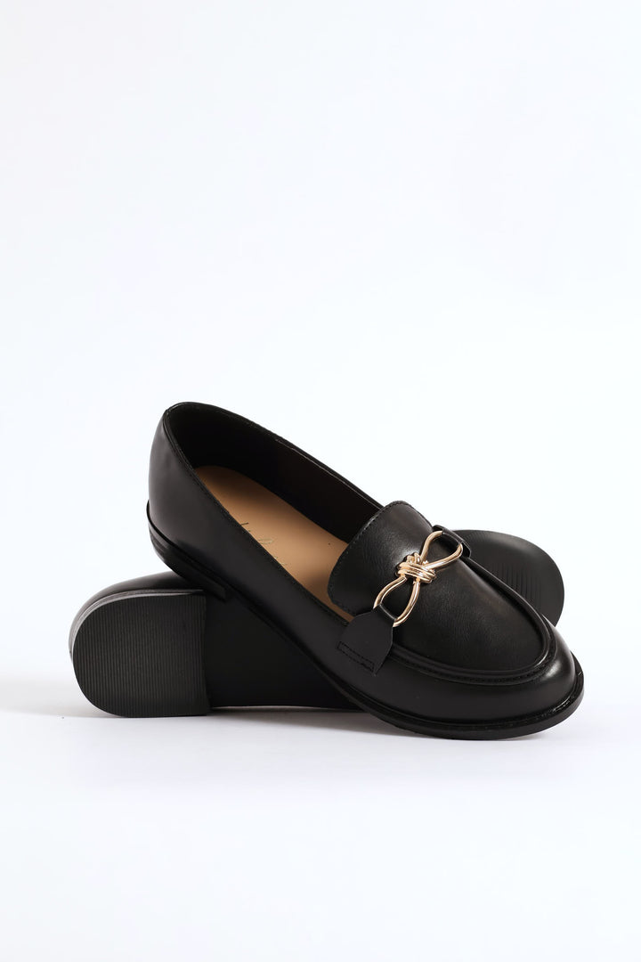 Knotted Metal Trim Loafer - Black