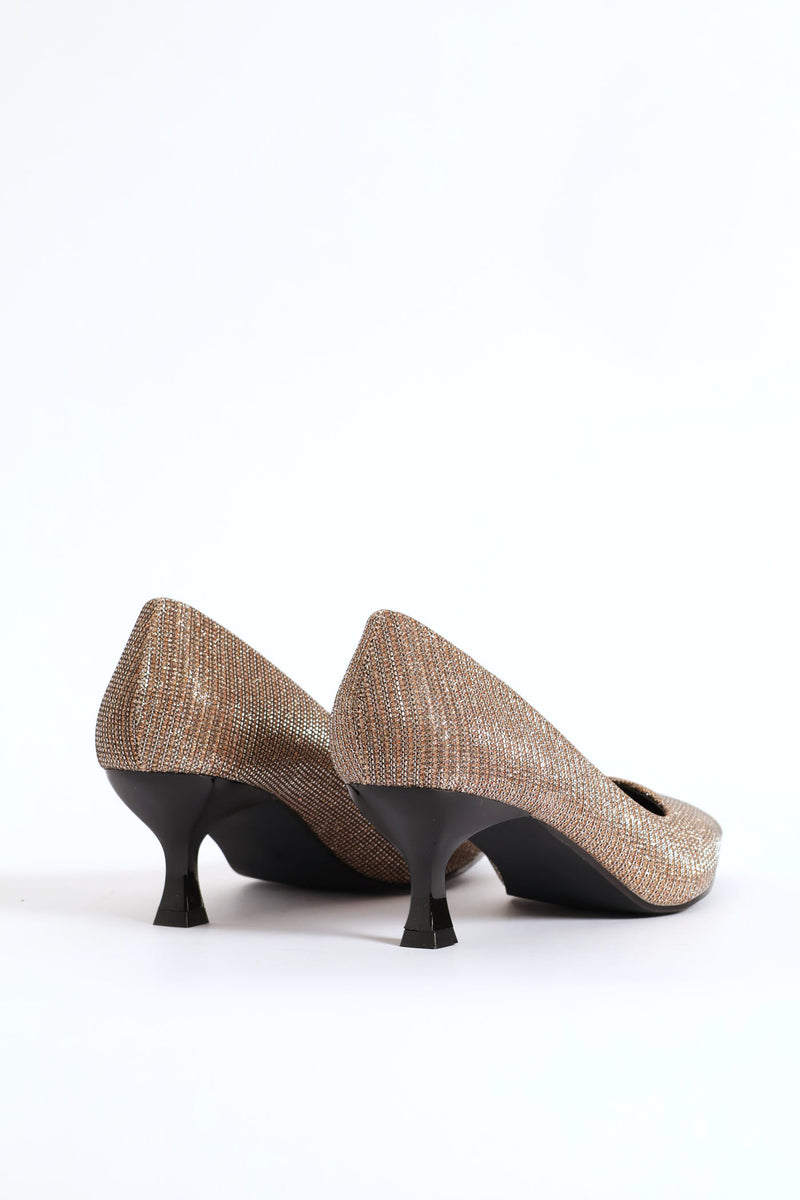 Lurex Kitten Court Heel - Gold