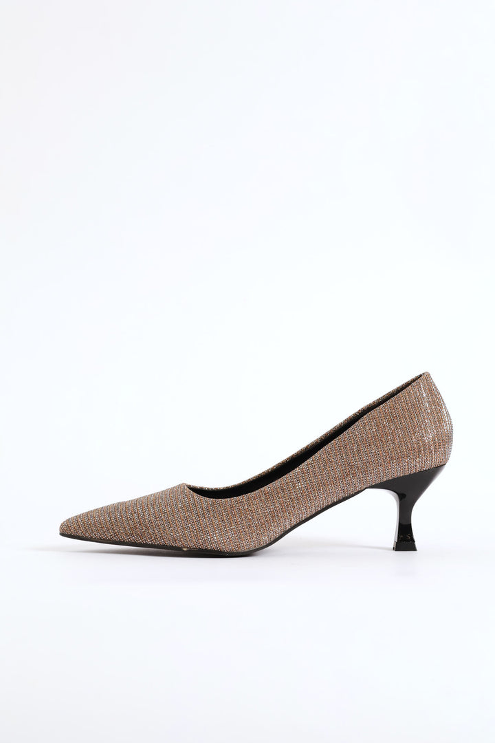 Lurex Kitten Court Heel - Gold