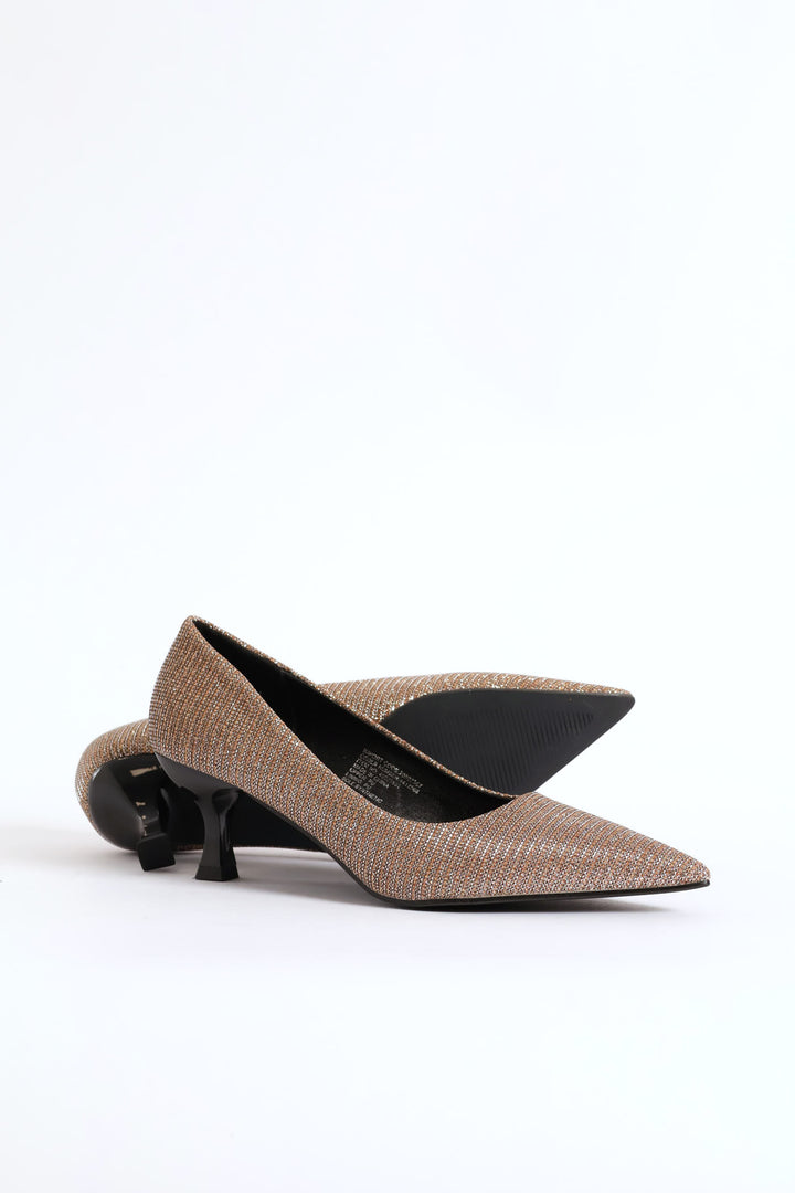 Lurex Kitten Court Heel - Gold
