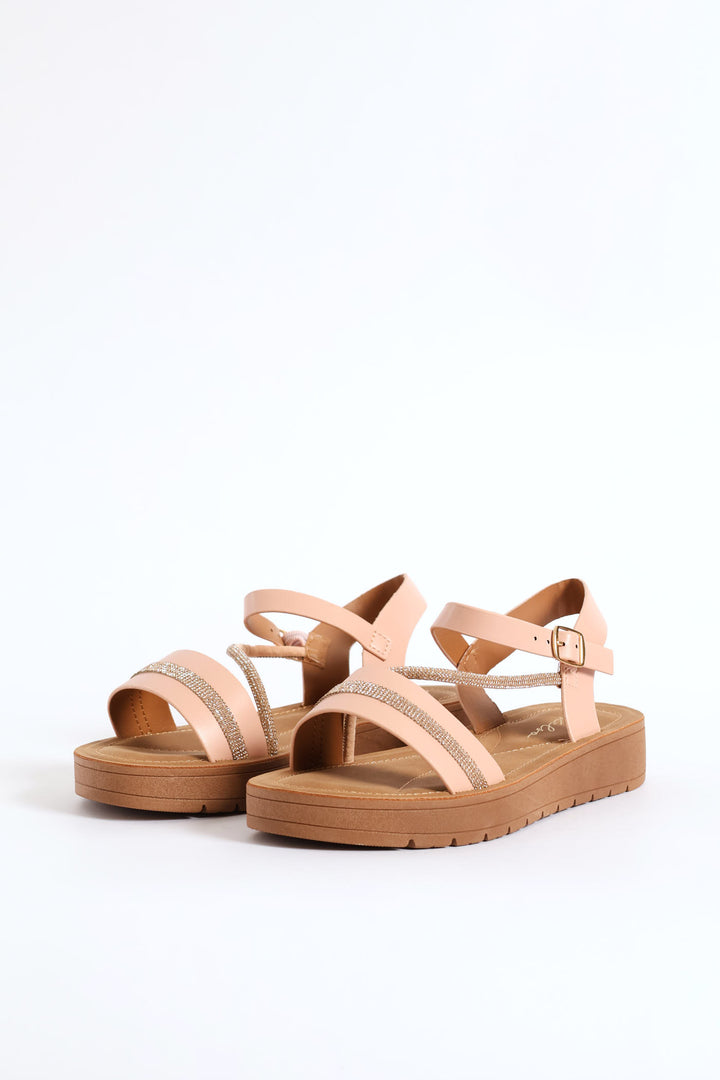 Crosstrap Diamante Detail Single Band Sandal - Blush