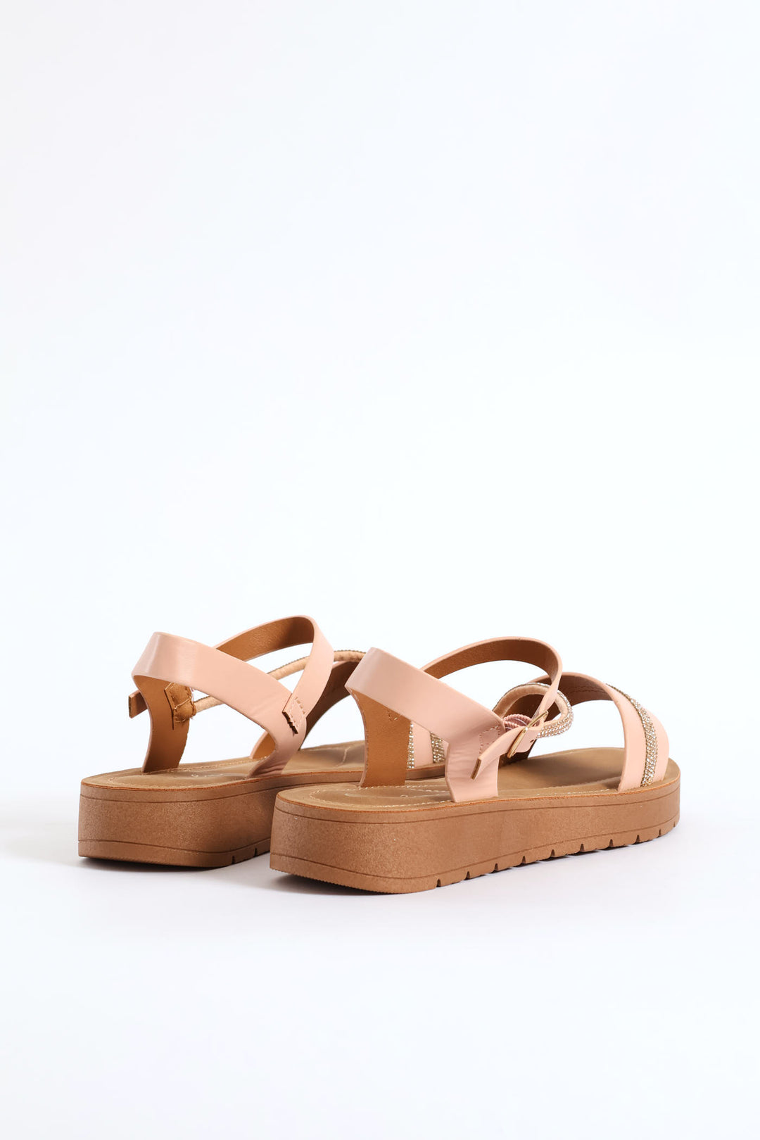 Crosstrap Diamante Detail Single Band Sandal - Blush