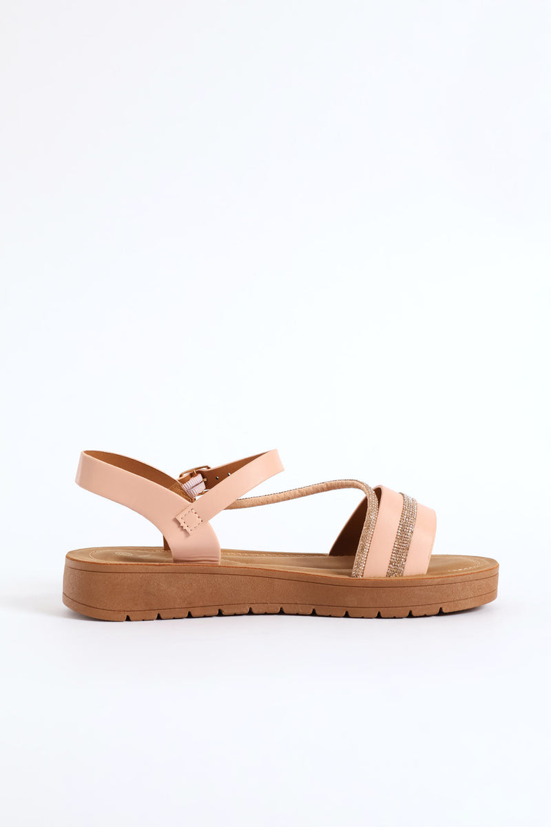 Crosstrap Diamante Detail Single Band Sandal - Blush