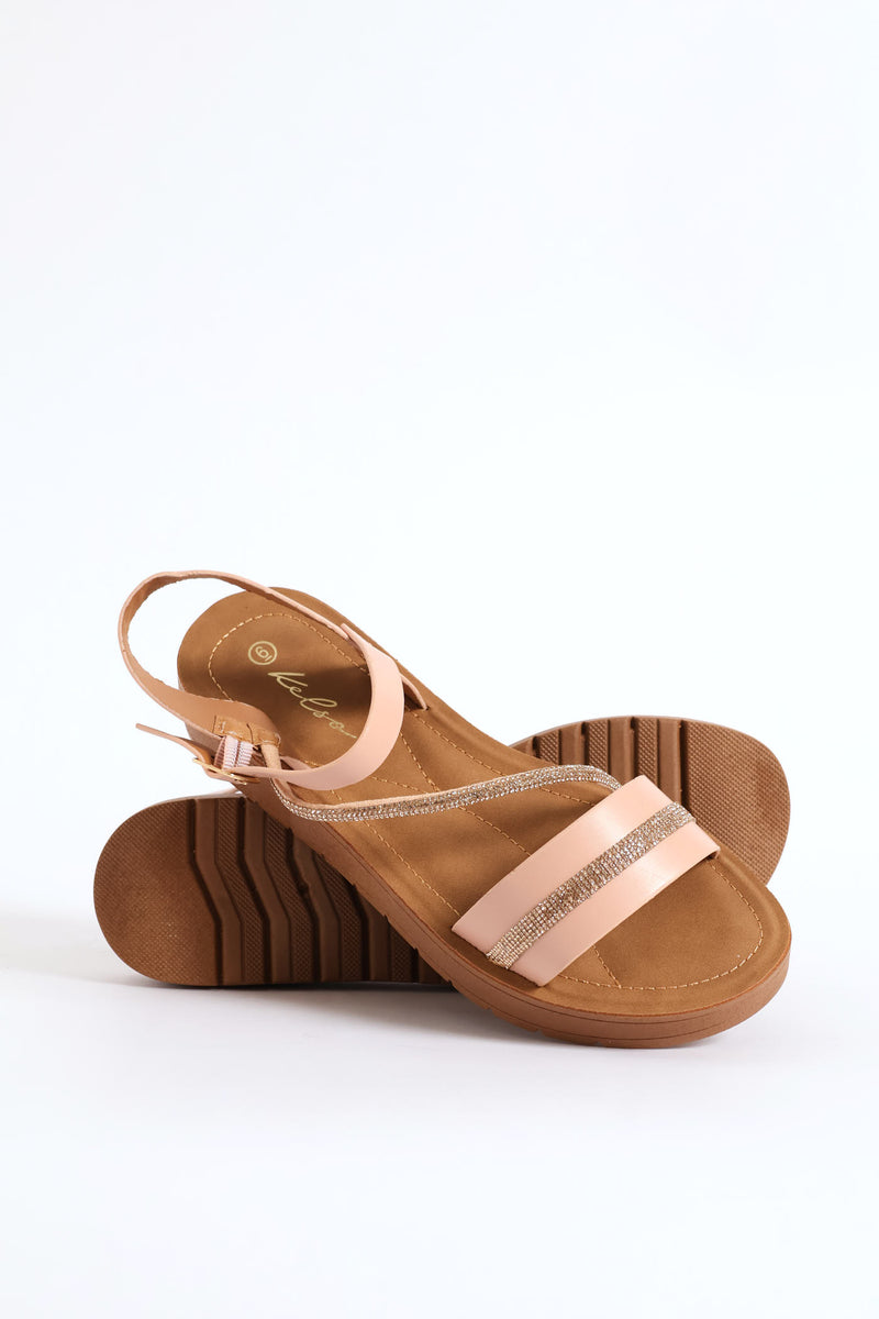 Crosstrap Diamante Detail Single Band Sandal - Blush