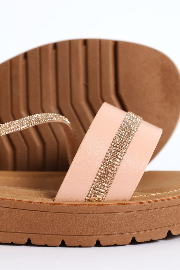 Crosstrap Diamante Detail Single Band Sandal - Blush