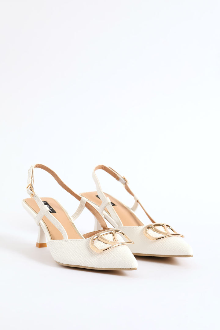 Monogram Weave Square Vamp Slingback Heel - White