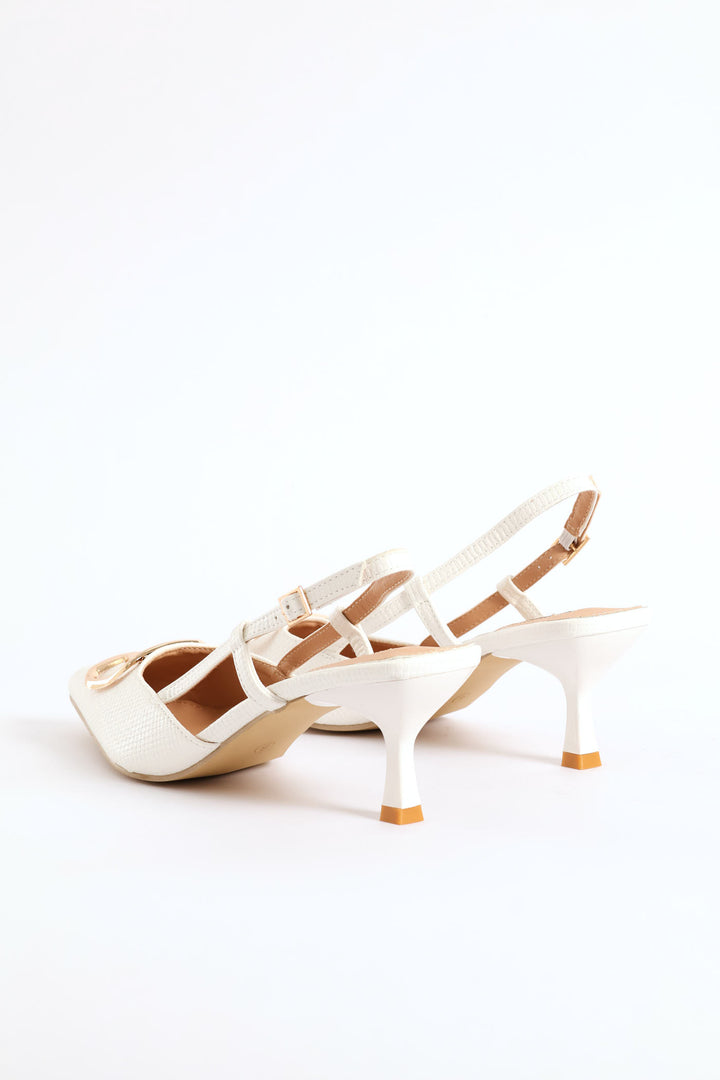 Monogram Weave Square Vamp Slingback Heel - White