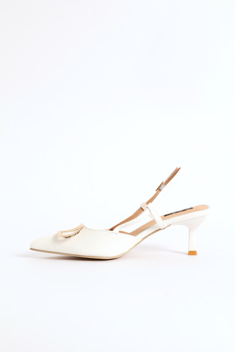Monogram Weave Square Vamp Slingback Heel - White