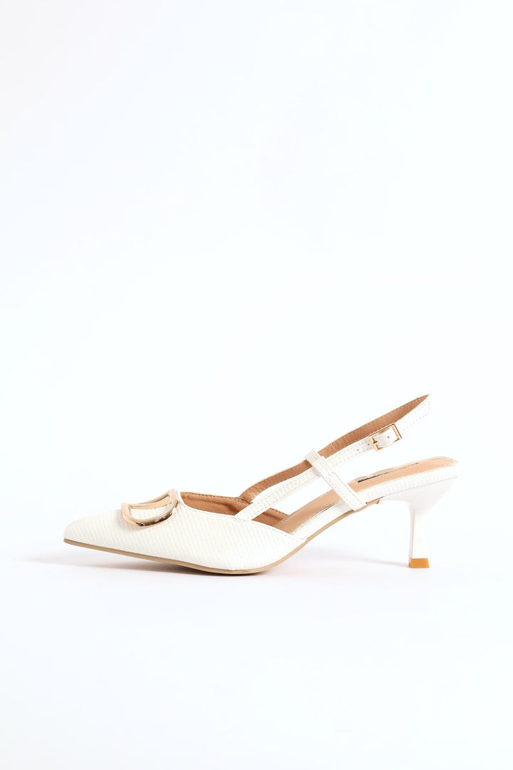 Monogram Weave Square Vamp Slingback Heel - White
