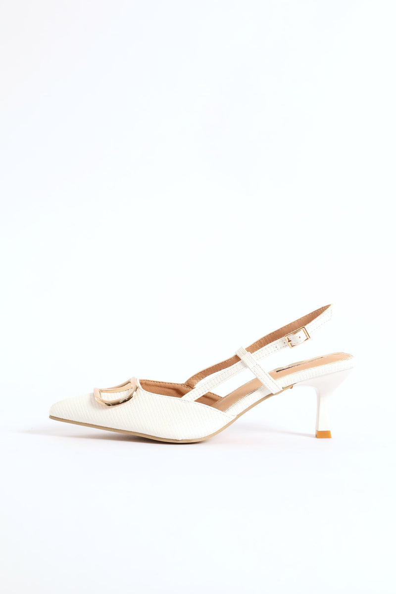 Monogram Weave Square Vamp Slingback Heel - White