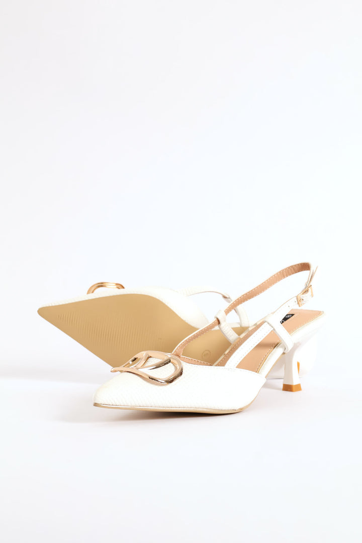Monogram Weave Square Vamp Slingback Heel - White