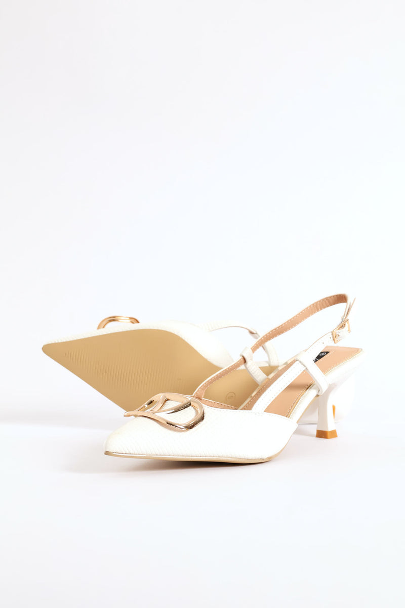 Monogram Weave Square Vamp Slingback Heel - White