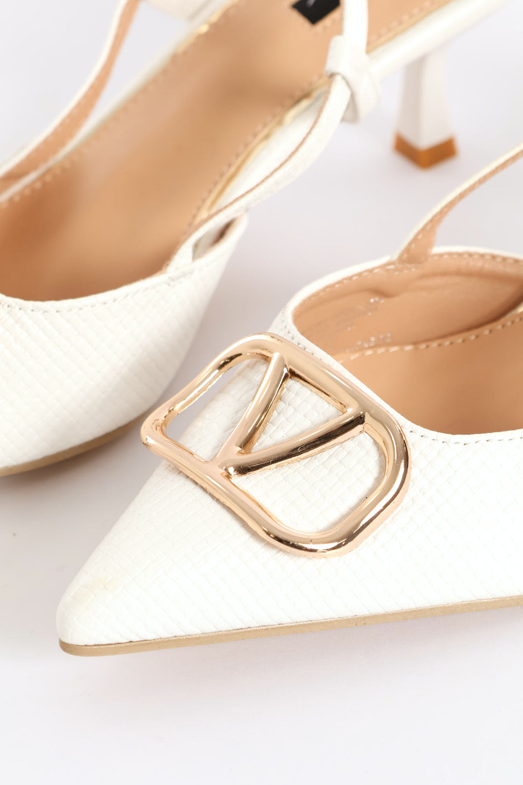 Monogram Weave Square Vamp Slingback Heel - White