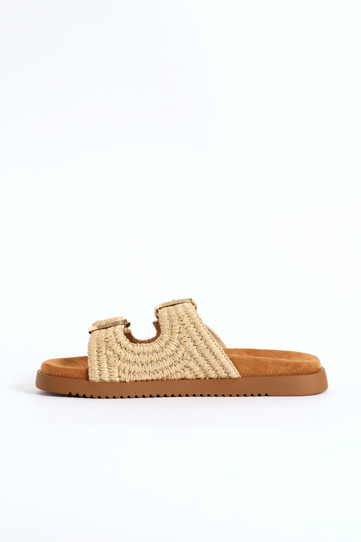 Miramar Double Strap Raffia Birky Sandal - Natural