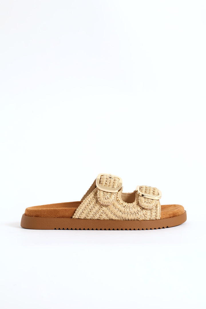 Miramar Double Strap Raffia Birky Sandal - Natural