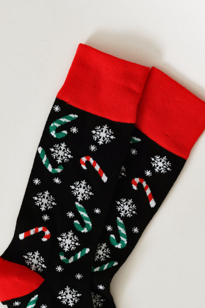 Single Candy Cane Anklet Socks - Black