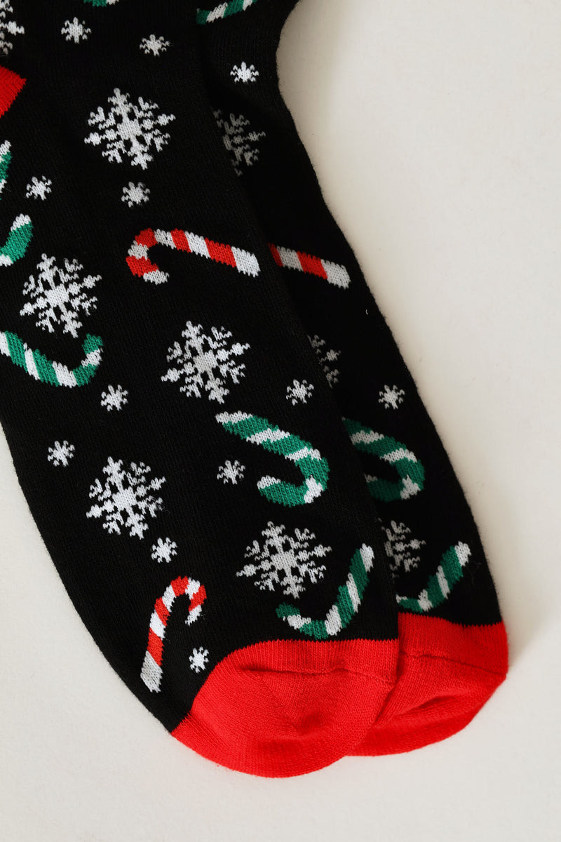 Single Candy Cane Anklet Socks - Black