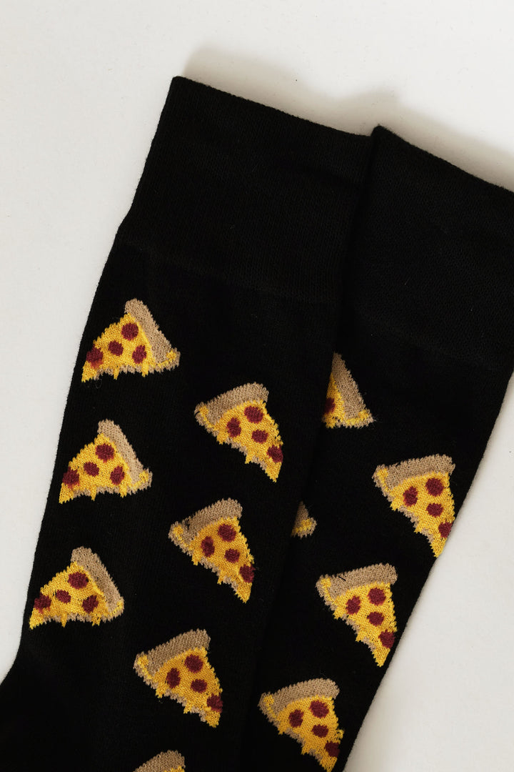 Single Pizza Anklet Socks - Black