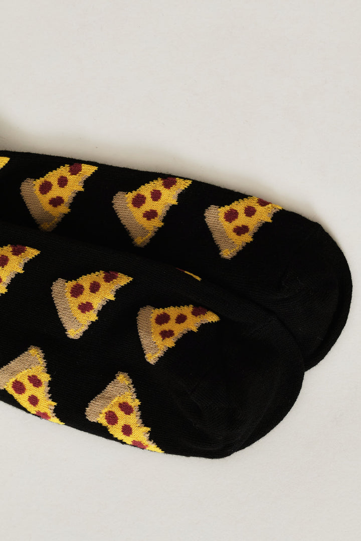 Single Pizza Anklet Socks - Black