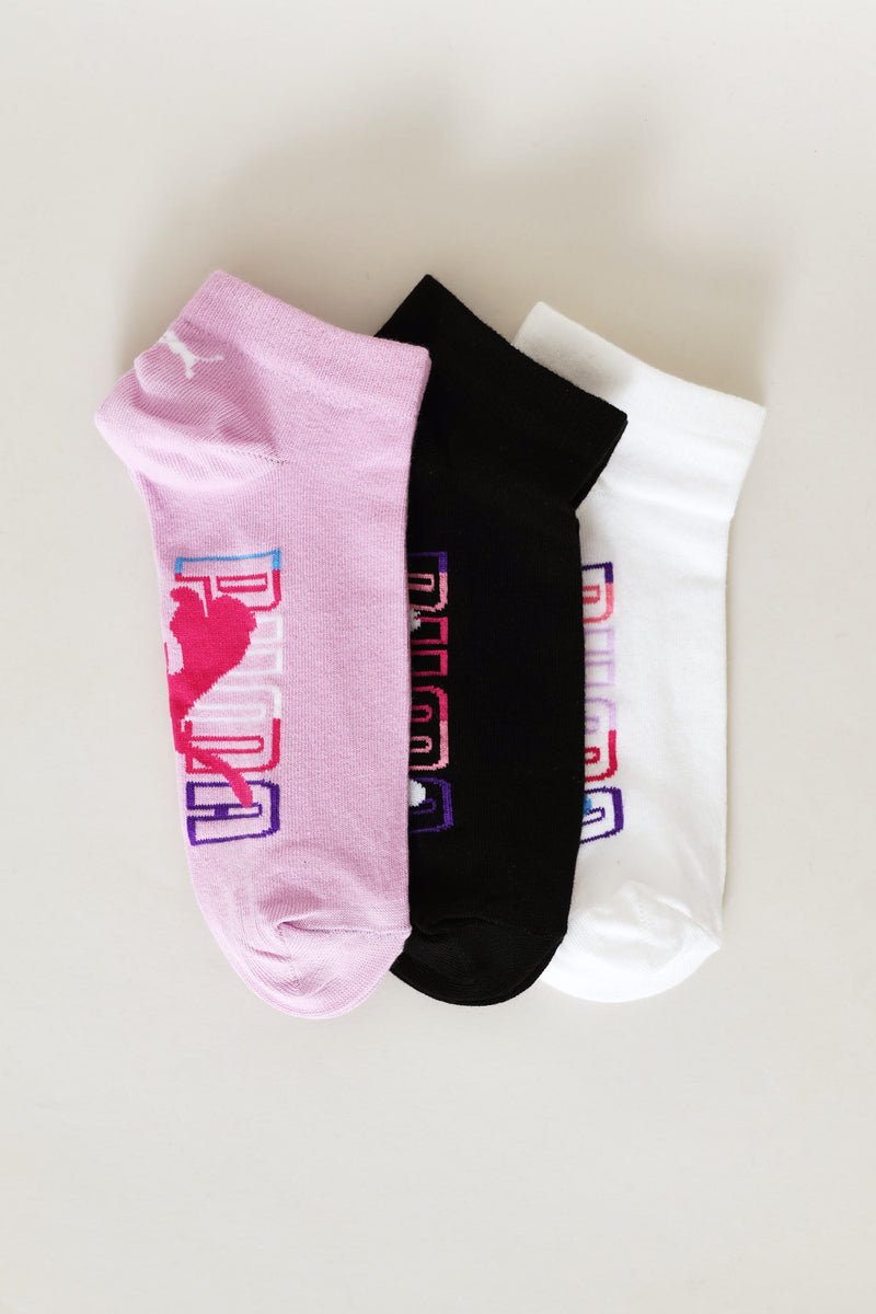 3 Pack Low Cut Graphic Socks - Black/Lilac