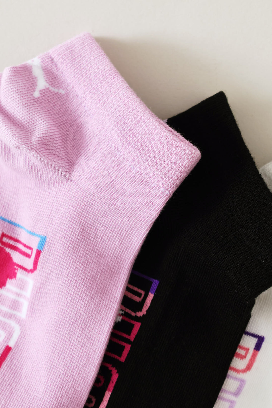 3 Pack Low Cut Graphic Socks - Black/Lilac