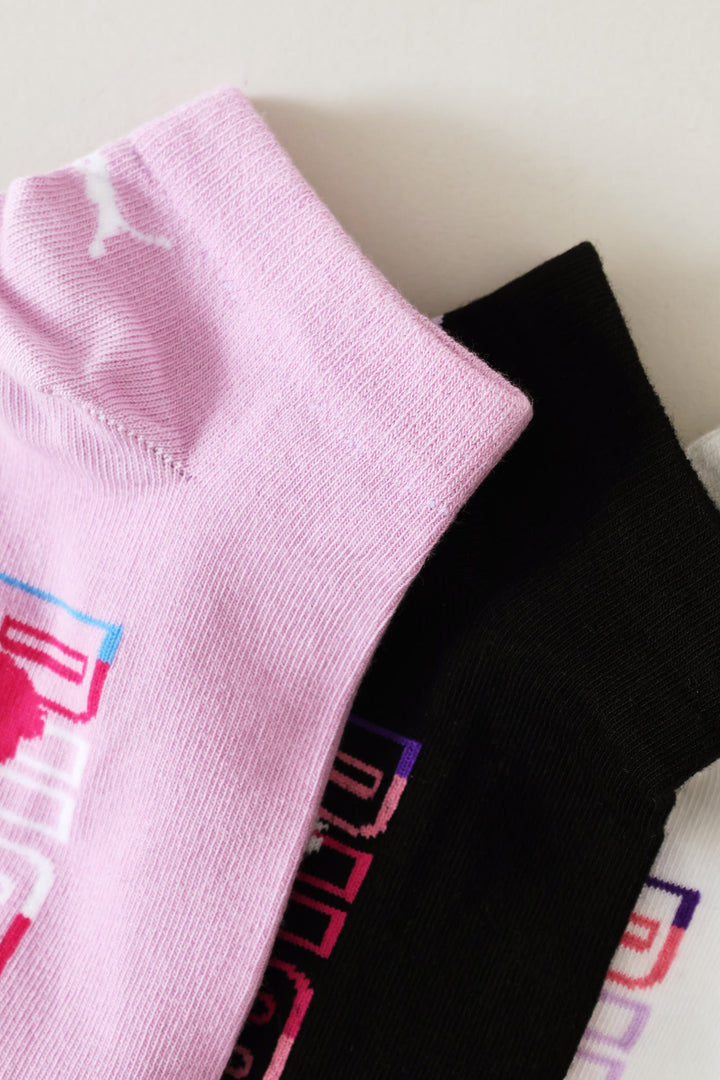 3 Pack Low Cut Graphic Socks - Black/Lilac