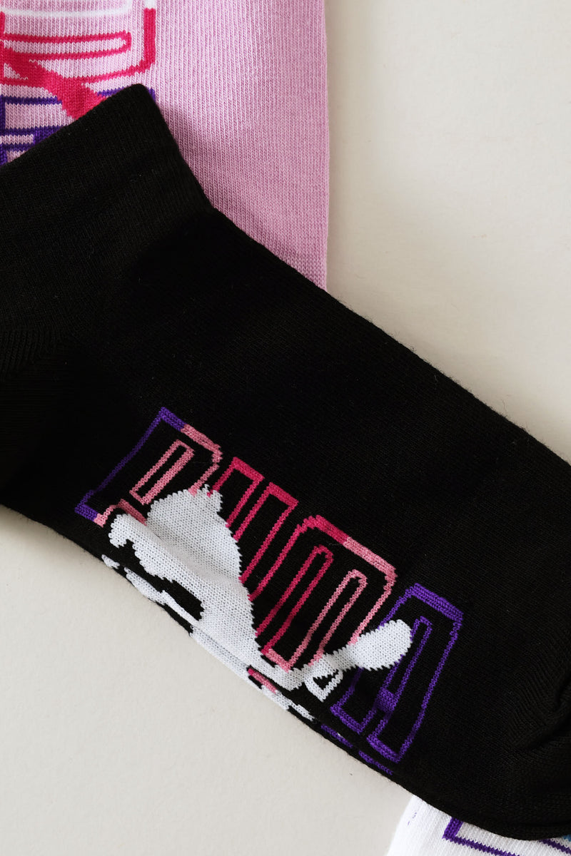 3 Pack Low Cut Graphic Socks - Black/Lilac