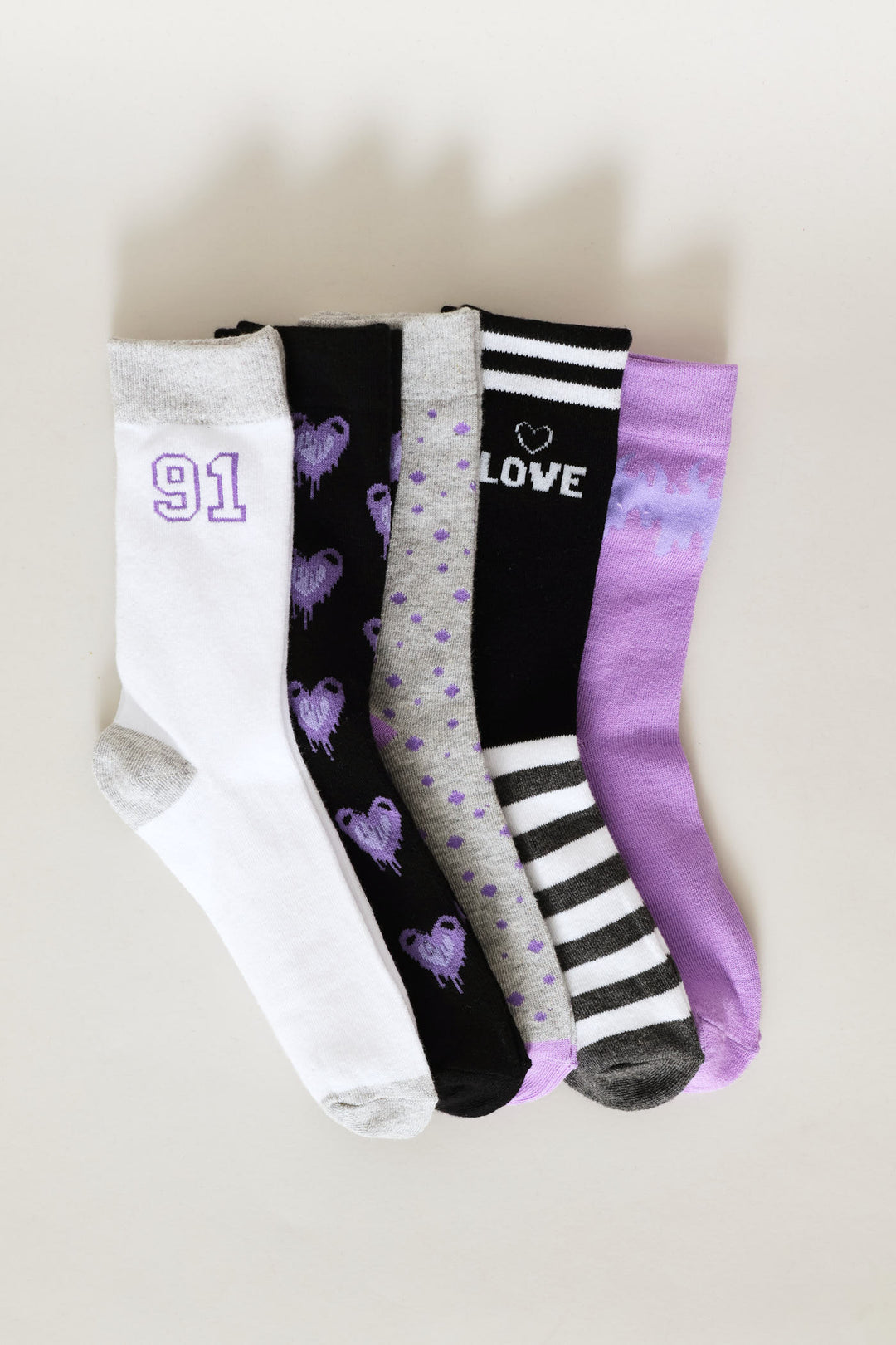 Girls 5 Pack Love Hearts Anklet Socks - White