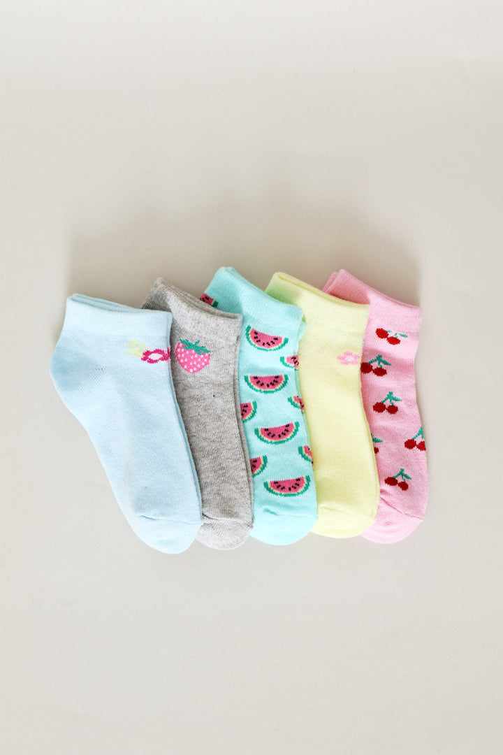 Pre-Girls 5 Pack Fruits Low Cut Socks - Multi