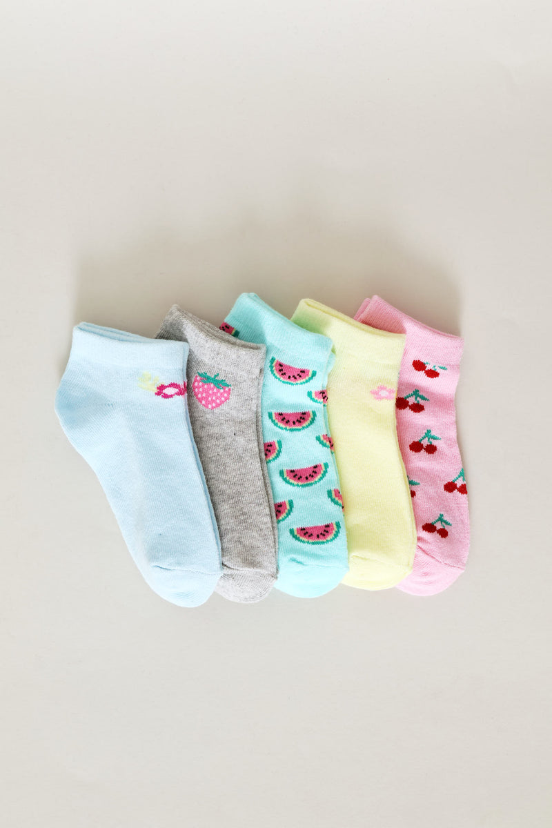 Pre-Girls 5 Pack Fruits Low Cut Socks - Multi