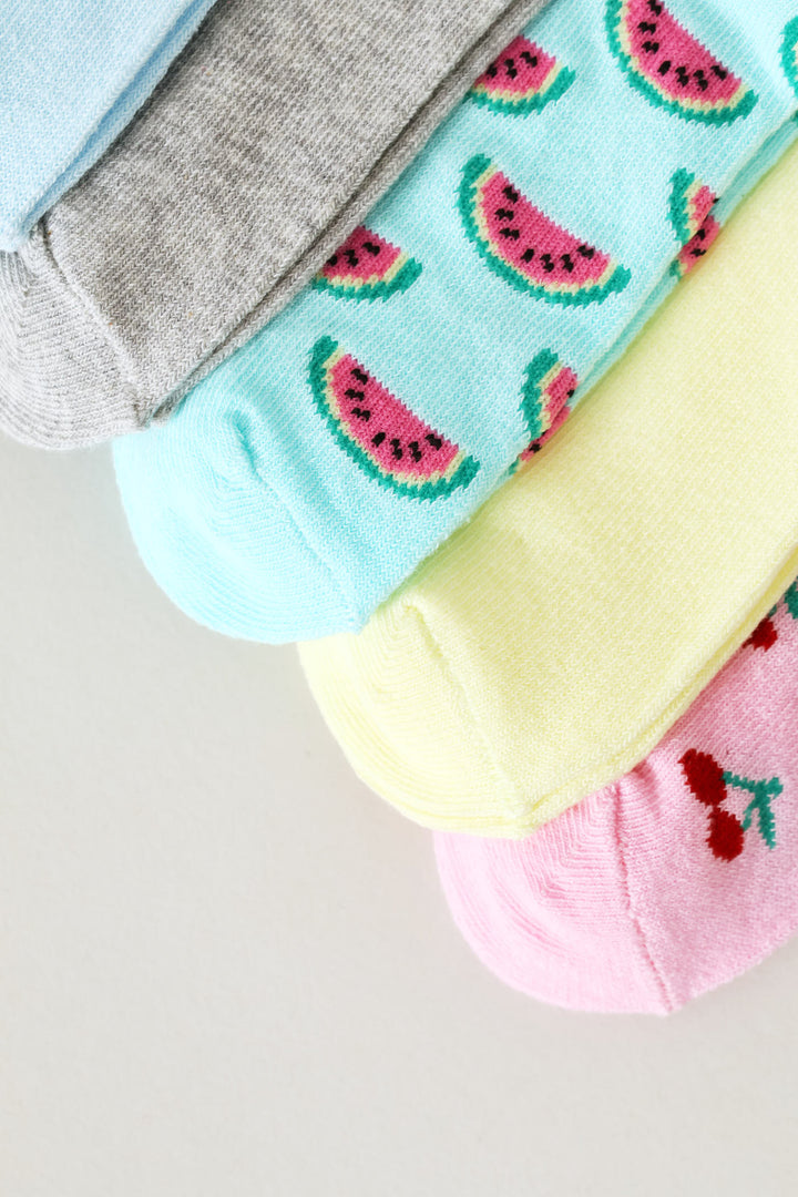 Pre-Girls 5 Pack Fruits Low Cut Socks - Multi