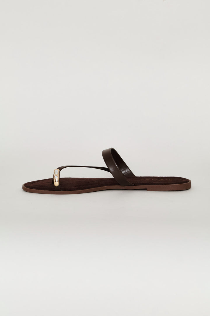 Asymmetrical Strap Toe Post Sandal - Chocolate