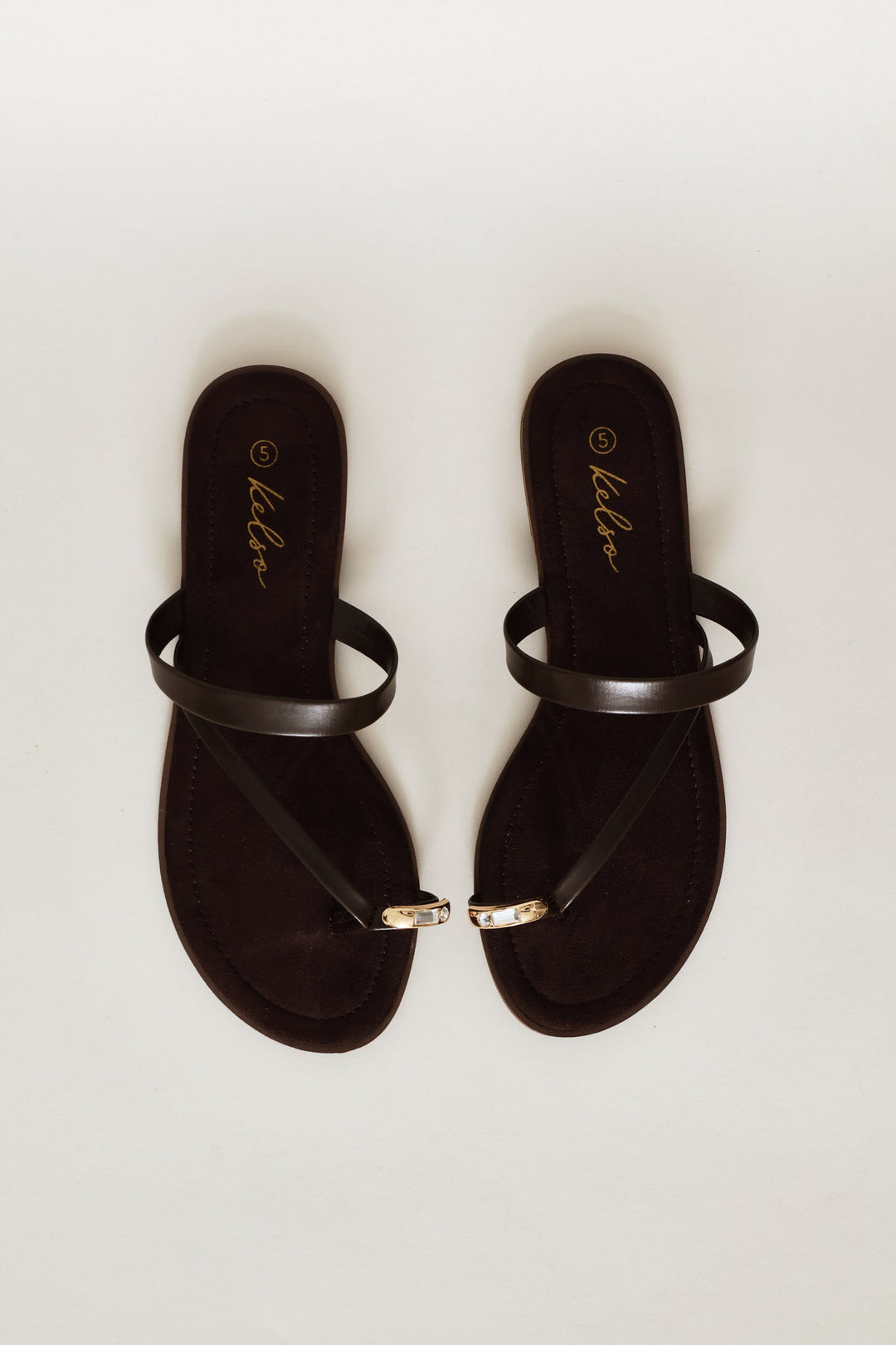 Asymmetrical Strap Toe Post Sandal - Chocolate