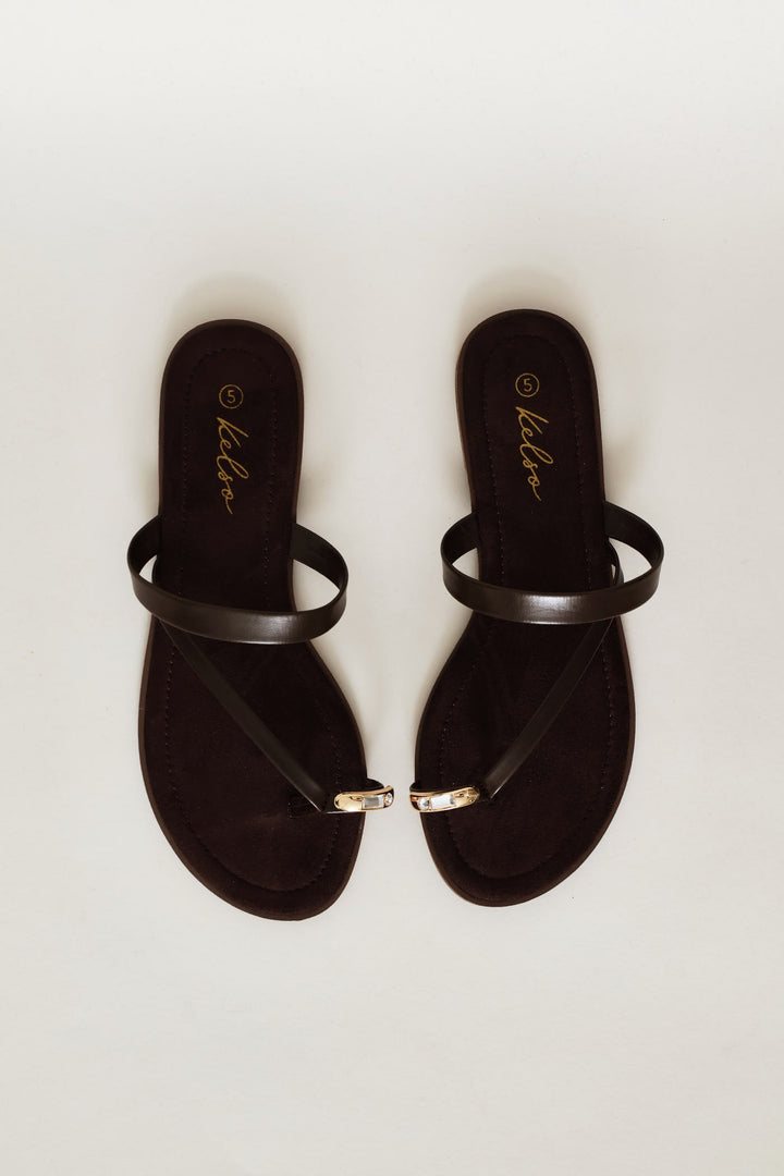 Asymmetrical Strap Toe Post Sandal - Chocolate