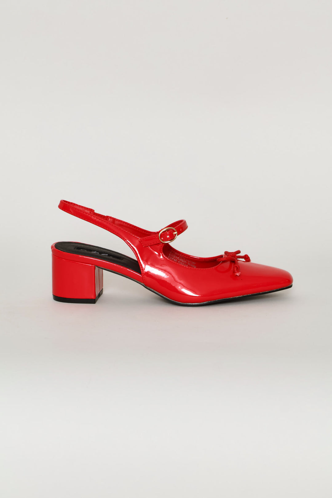 Square Toe Mary Jane Slingback Block Heel - Red