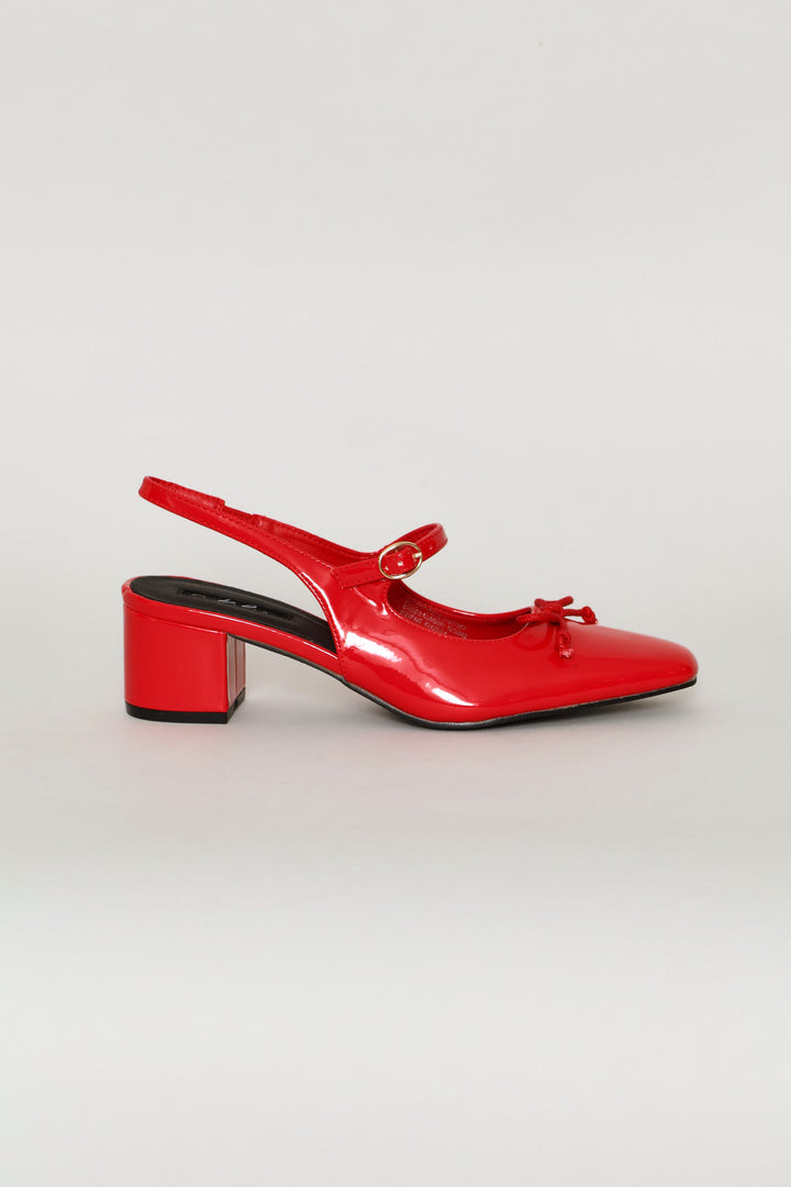Square Toe Mary Jane Slingback Block Heel - Red