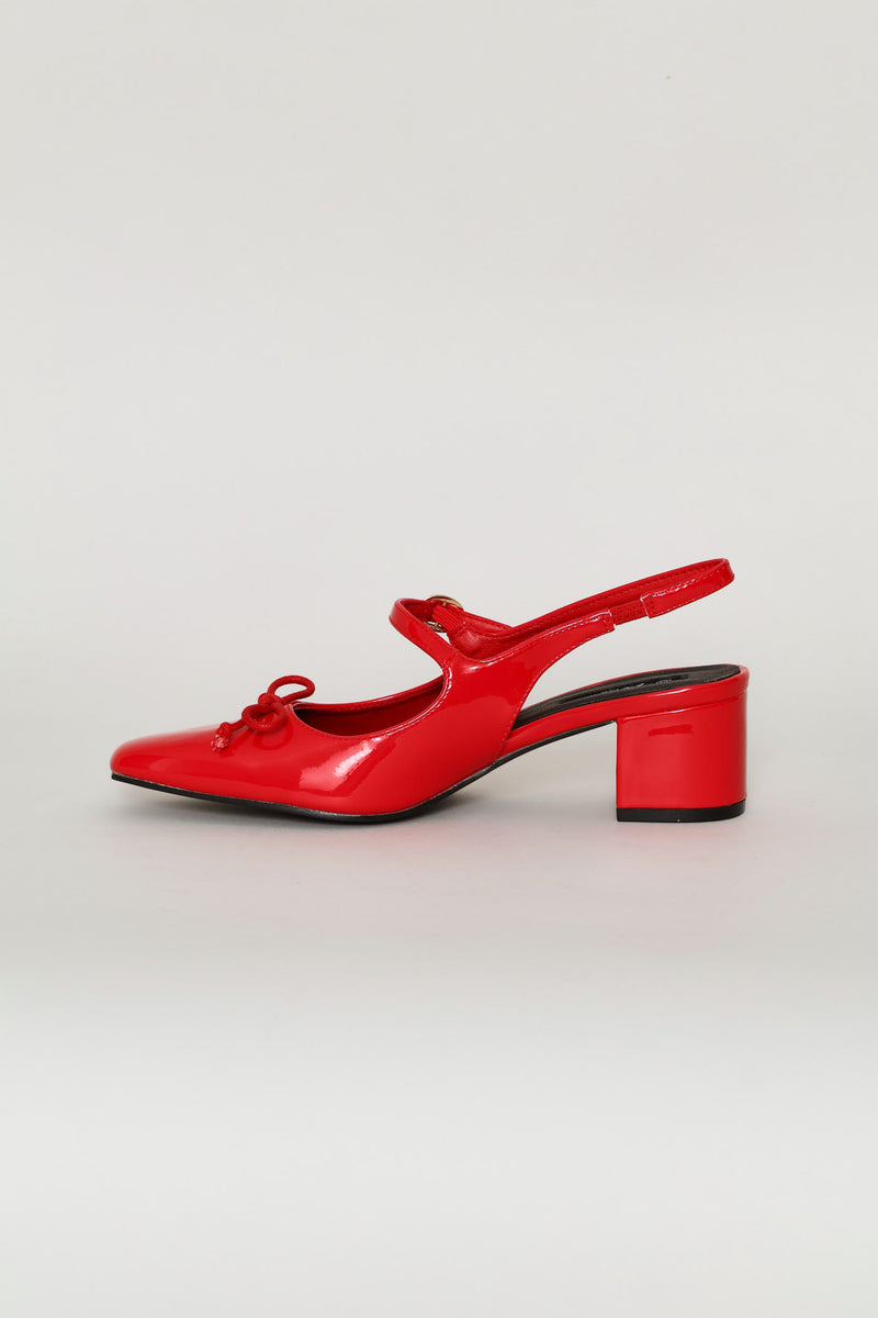 Square Toe Mary Jane Slingback Block Heel - Red