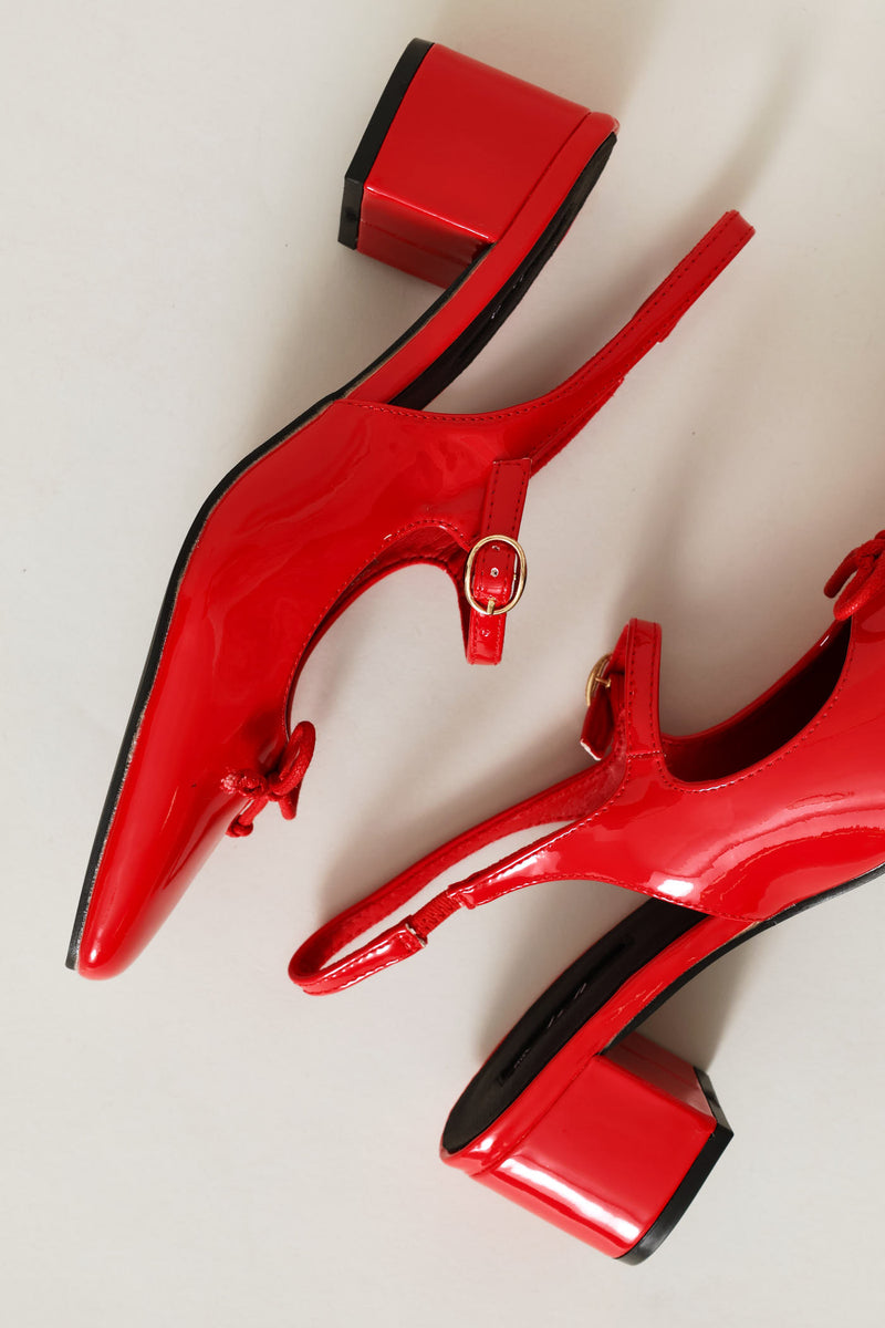Square Toe Mary Jane Slingback Block Heel - Red