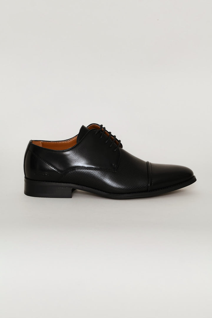 Pin Punched Detail Toe Cap Smart Shoe - Black