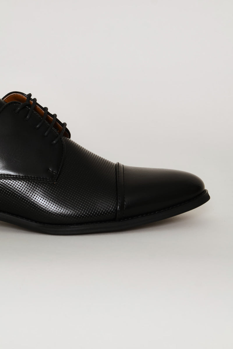 Pin Punched Detail Toe Cap Smart Shoe - Black