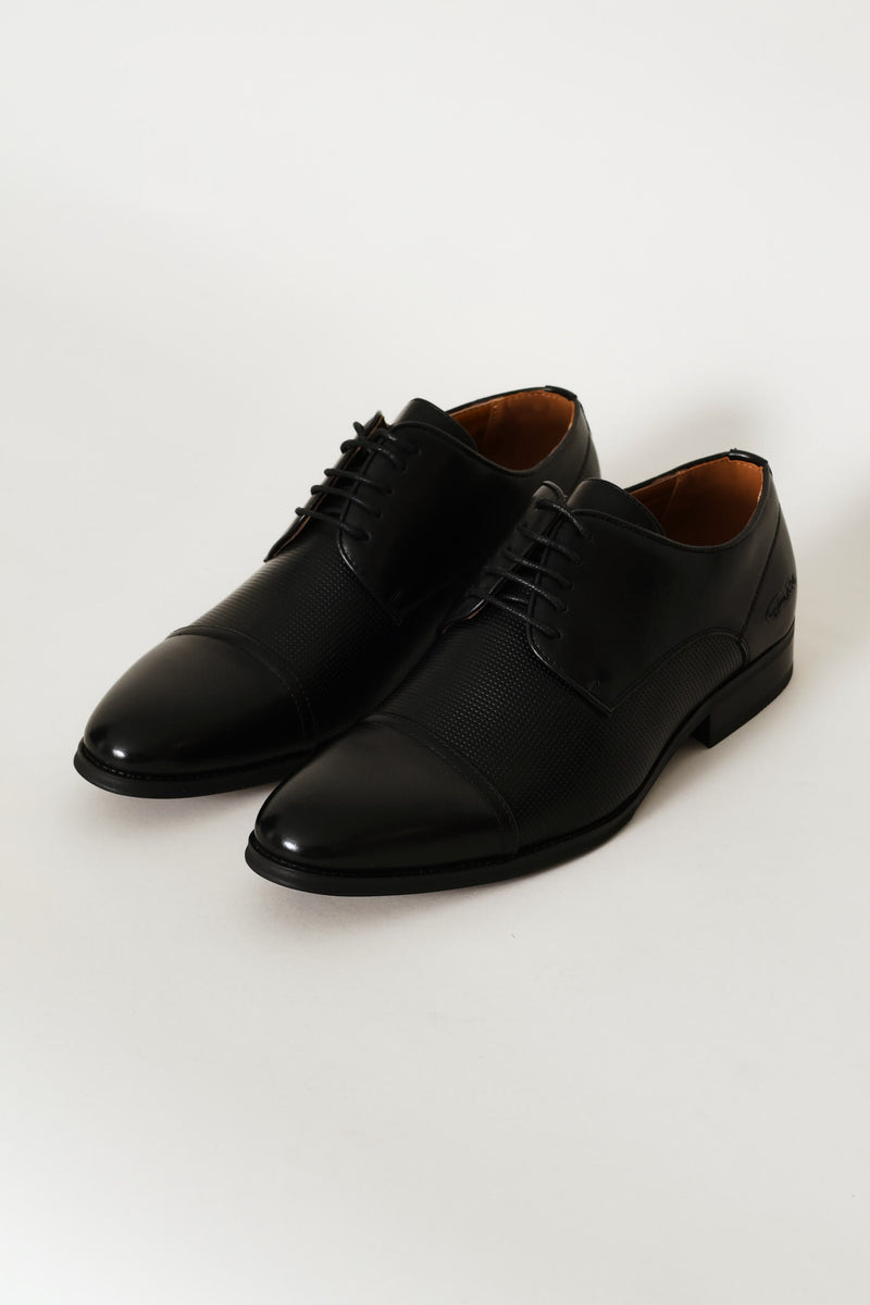 Pin Punched Detail Toe Cap Smart Shoe - Black