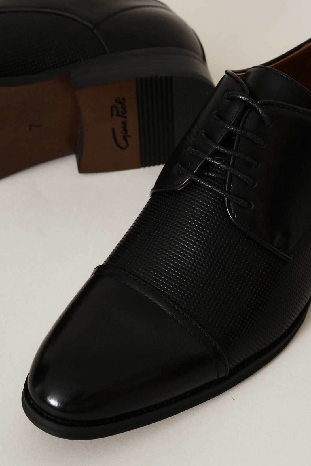 Pin Punched Detail Toe Cap Smart Shoe - Black