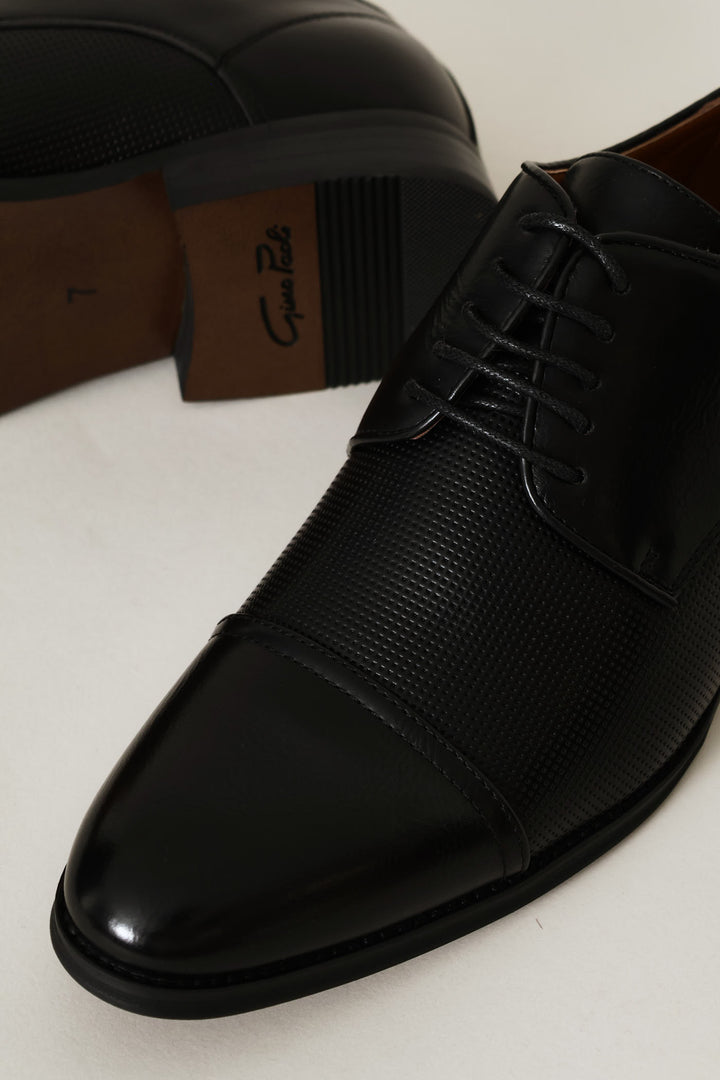 Pin Punched Detail Toe Cap Smart Shoe - Black