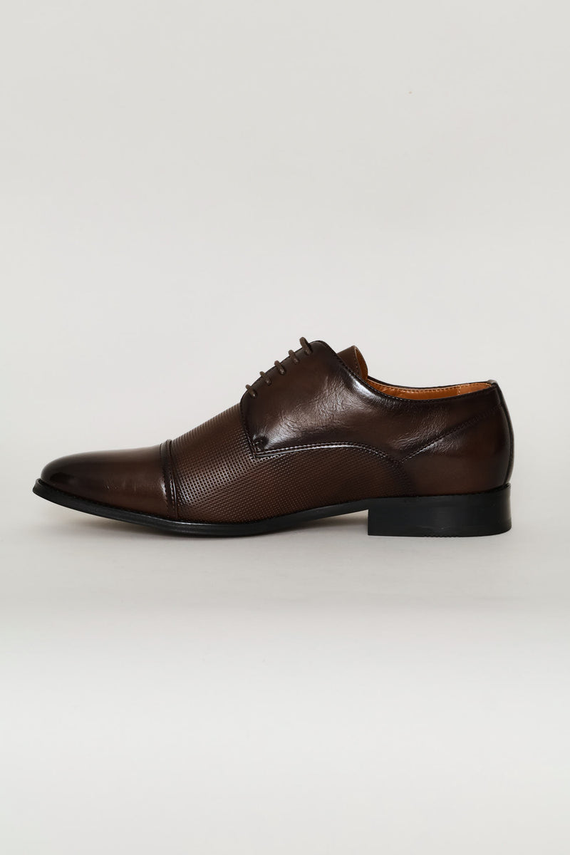 Pin Punched Detail Toe Cap Smart Shoe - Brown