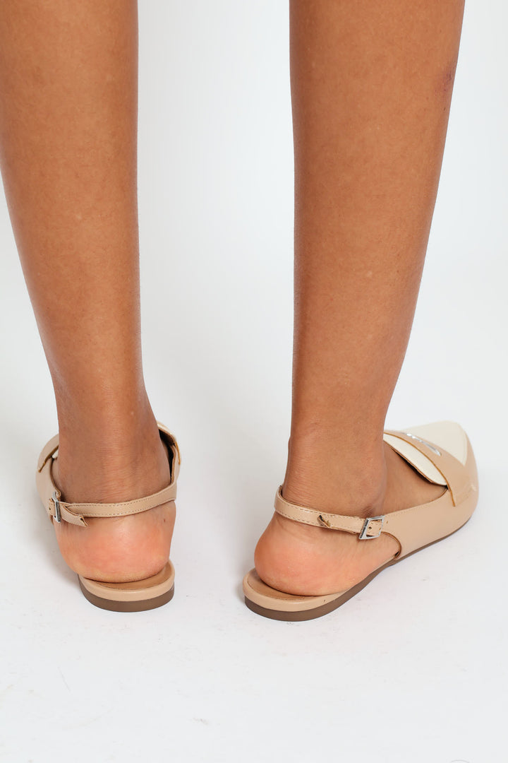 Elodiee Push In Mule Slingback - White/Beige