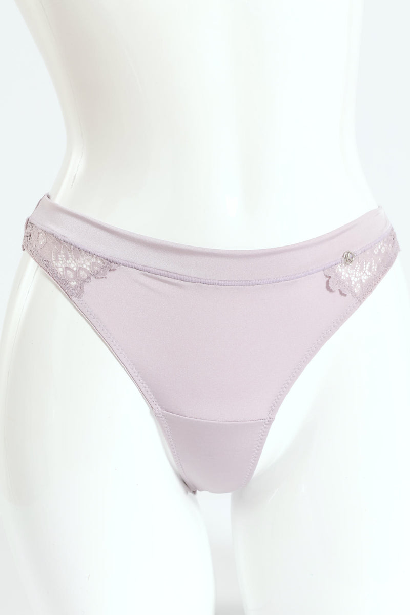 3 Pack Shiny Microfibre & Lace Thong Panties - Chai/Black/Rose