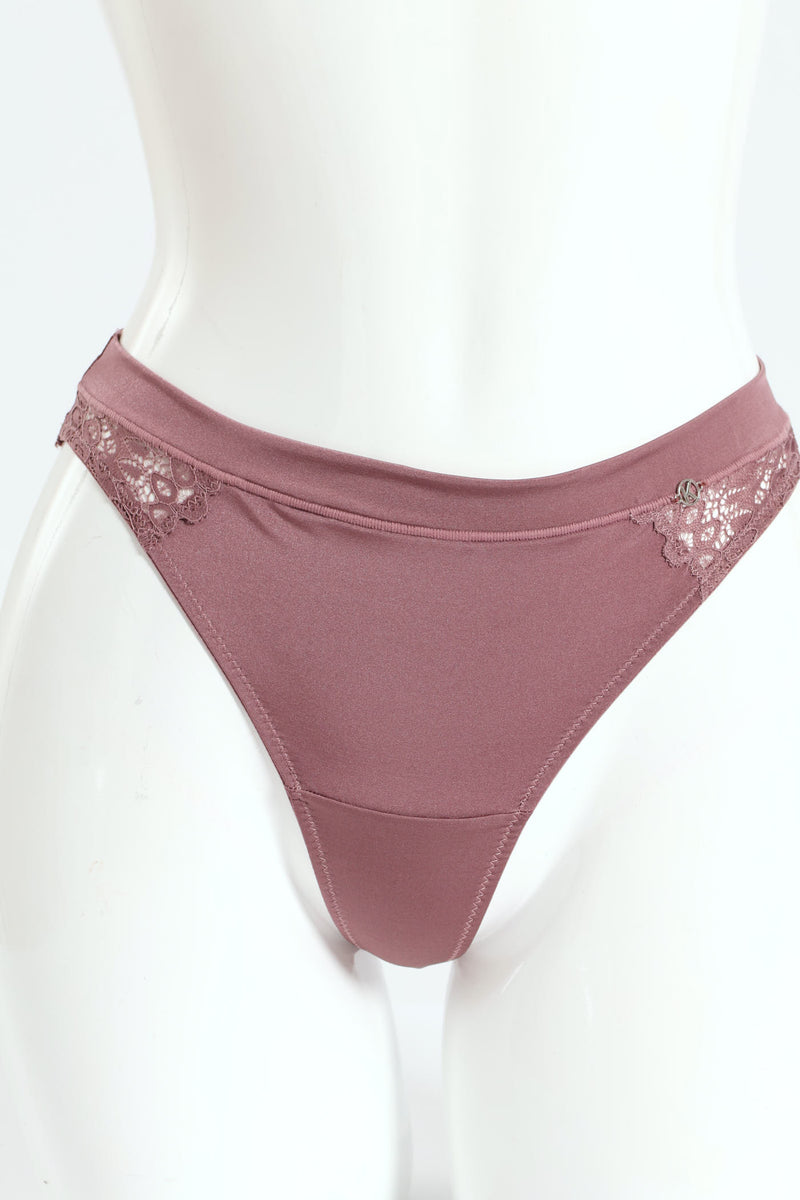 3 Pack Shiny Microfibre & Lace Thong Panties - Chai/Black/Rose